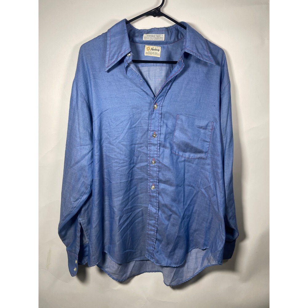 Mens Newberry Permanent‎ Press Blue Long Sleeve Button Down Shirt Size L